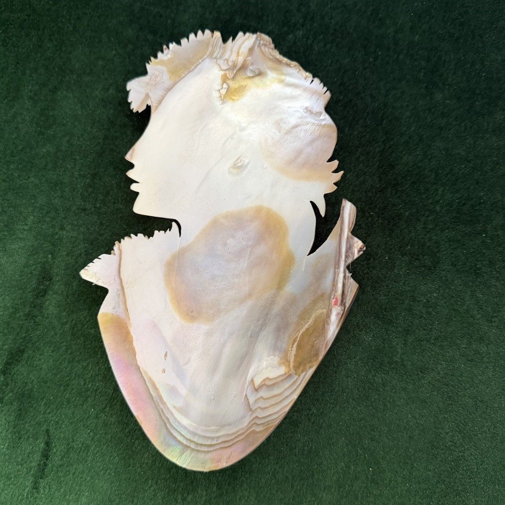 Antique Hand Carved Mother Of Pearl Shell Cameo Large 6-1/2" x 4" Woman Figure - Picture 4 of 15